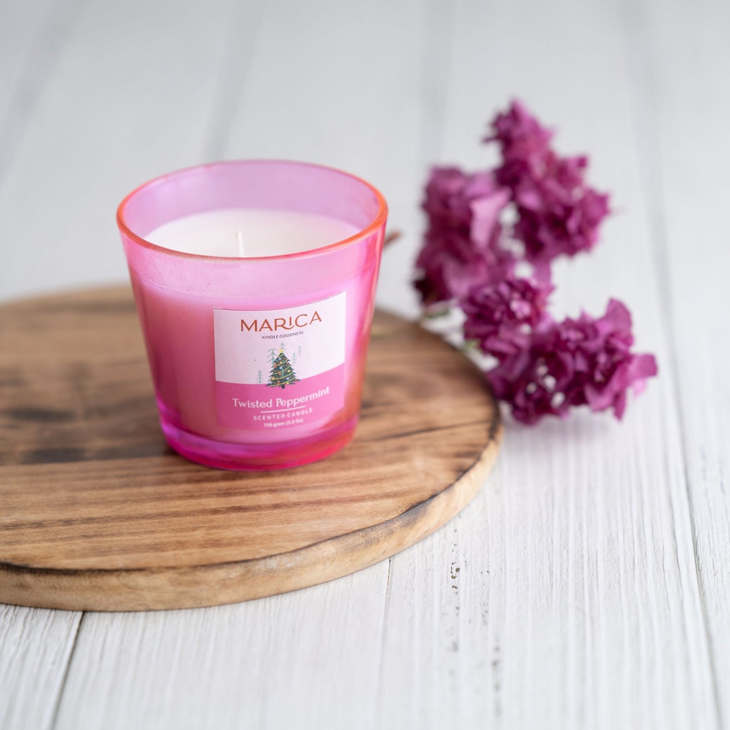 Marica Candle Twisted Peppermint Scented, Tapered V Cup, 5.5 Oz (157 G), One Wick One wick Scanted candle,Over 39 Hours of Burn Time.