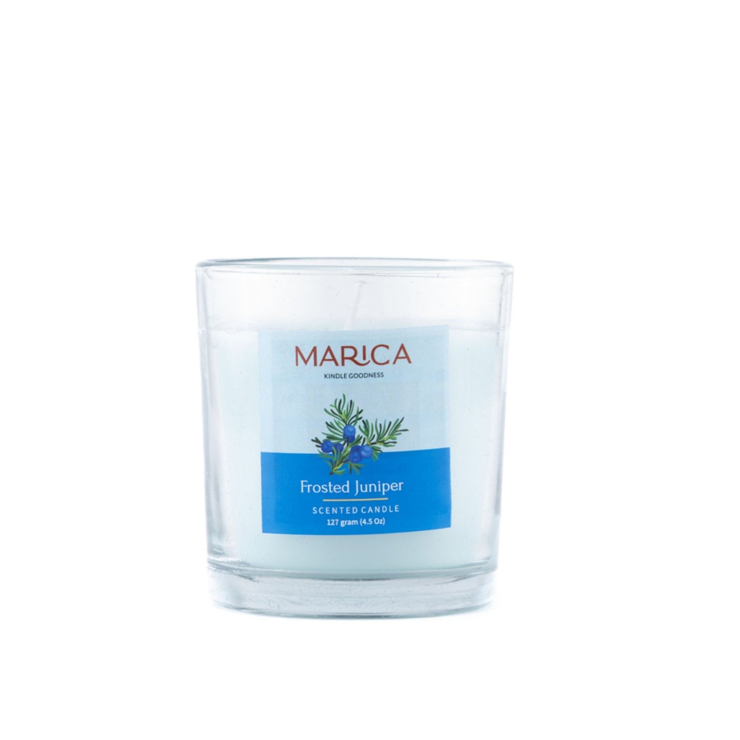 Marica Candle Frosted Juniper Scented, Straight Glass, 4.5Oz , Over 31 Hours of Burn Time