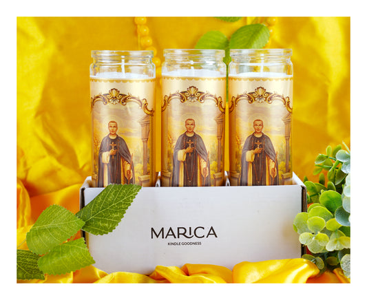 Marica Blessing Devotional Prayer Candle forSan Martín de Porres Great for Sanctury, Vigils, Church, Cemetery, Home, 5.28 Oz (150 g) One wick Unscented  White  Color Candle, Over 35 Hours of Burn Time