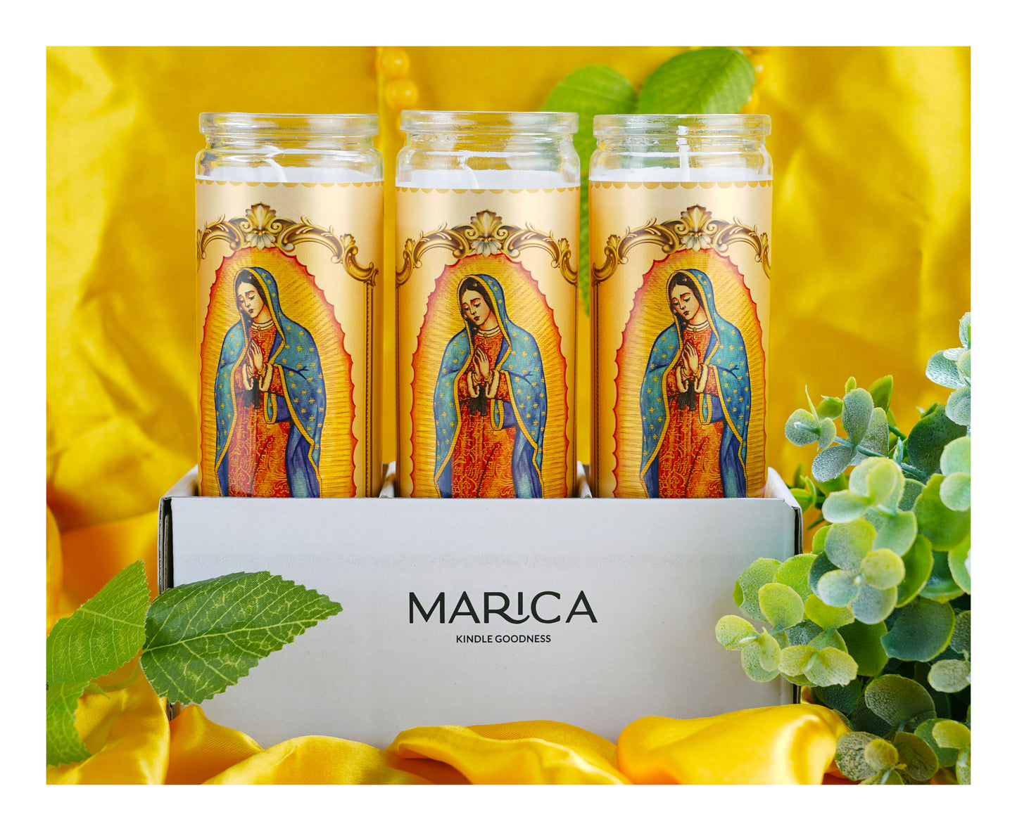 Marica Blessing Devotional Prayer Candle for Vergen de Guadalupe, Great for Sanctury, Vigils, Church, Cemetery, Home, 5.28 Oz (150 g) One wick Unscented white color Candle, Over 35 Hours of Burn Time