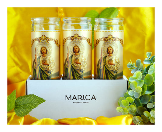 Marica Blessing Devotional Prayer Candle for Saint Judas Tadeo, Great for Sanctury, Vigils, Church, Cemetery, Home, 5.28 Oz (150 g) One wick Unscented  Green Color Candle, Over 35 Hours of Burn Time