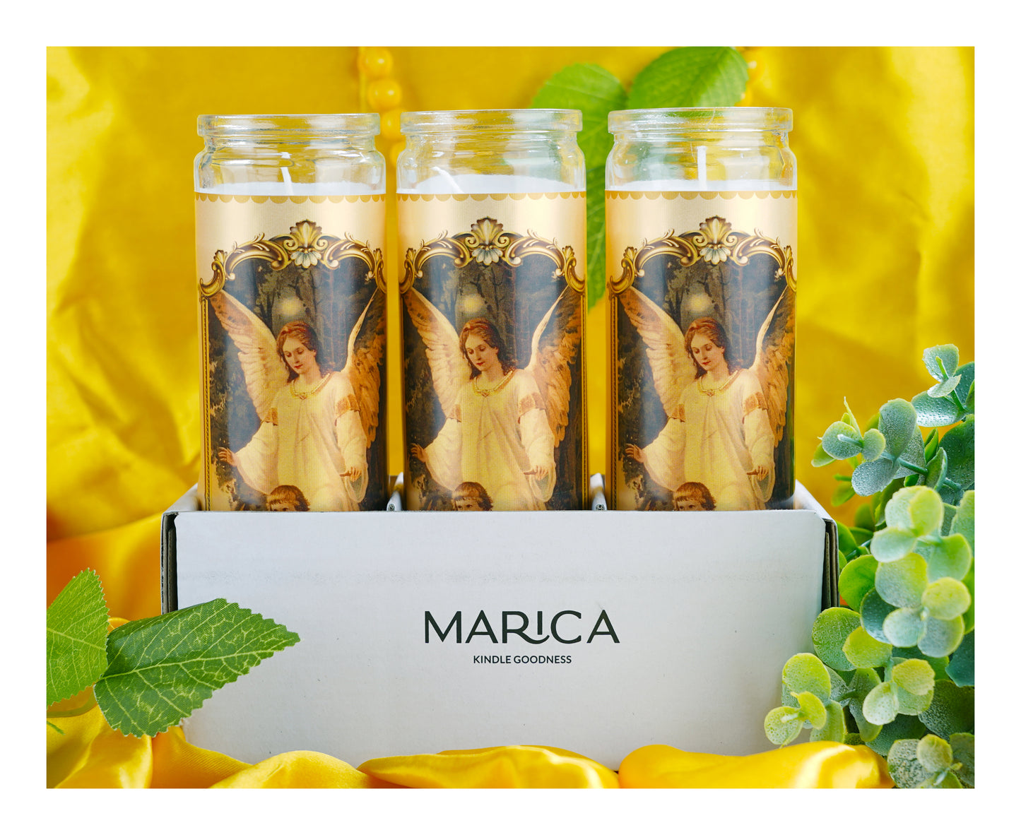 Marica Blessing Devotional Prayer Candle for Angel De La Guarda  , Great for Sanctury, Vigils, Church, Cemetery, Home, 5.28 Oz (150 g) One wick Unscented  White Color Candle, Over 35 Hours of Burn Time