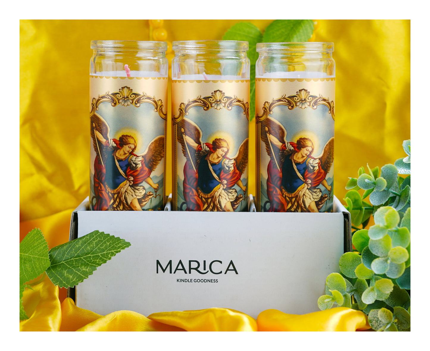 Marica Blessing Devotional Prayer Candle for  San Miguel Great for Sanctury, Vigils, Church, Cemetery, Home, 5.28 Oz (150 g) One wick Unscented  Red  Color Candle, Over 35 Hours of Burn Time