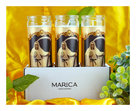 Marica Blessing Devotional Prayer Candle for Holy Death(White) Great for Sanctury, Vigils, Church, Cemetery, Home, 5.28 Oz (150 g) One wick Unscented White Color Candle, Over 35 Hours of Burn Time