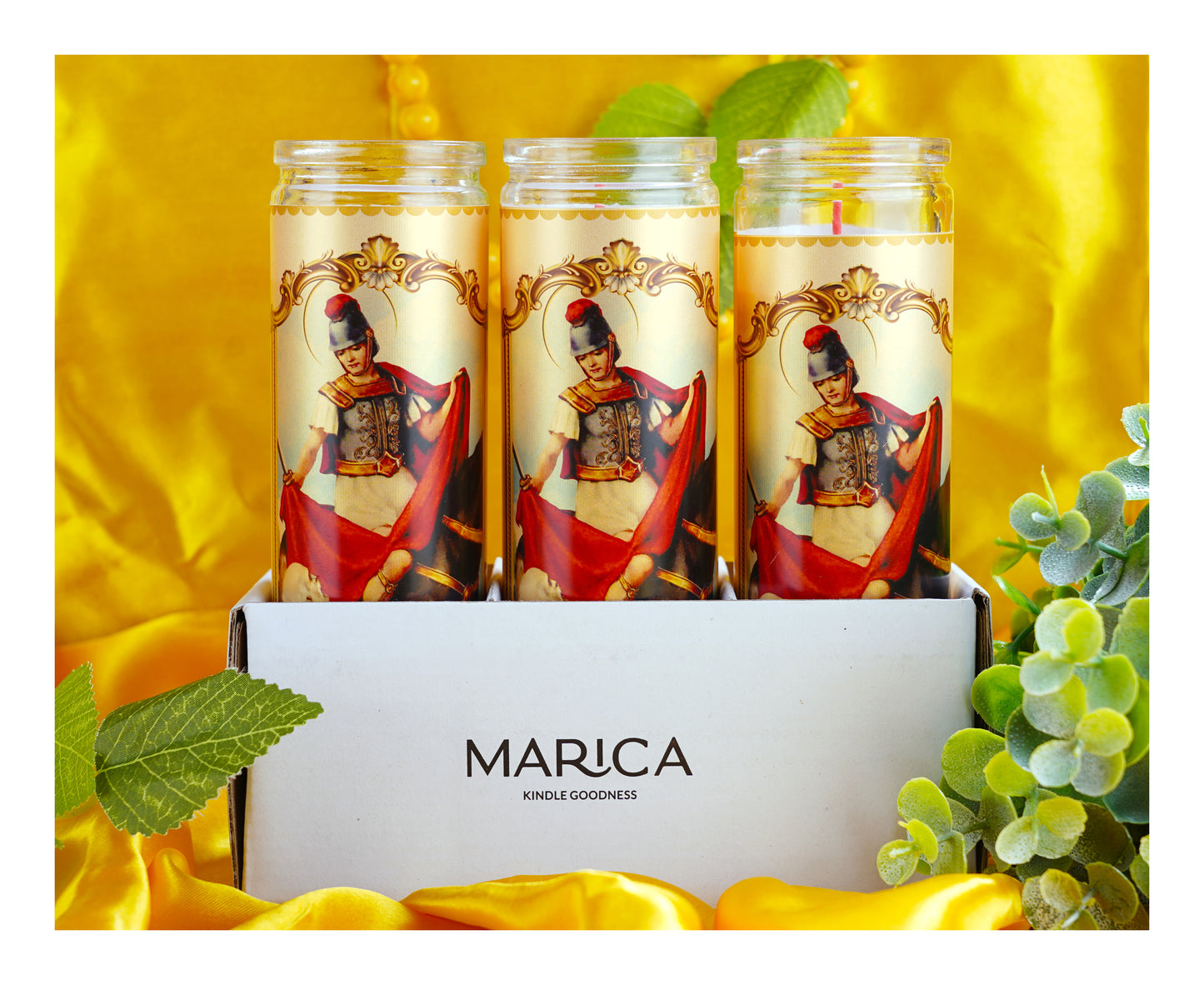 Marica Blessing Devotional Prayer Candle for San Martín Caballero Great for Sanctury, Vigils, Church, Cemetery, Home, 5.28 Oz (150 g) One wick Unscented  RED  Color Candle, Over 35 Hours of Burn Time