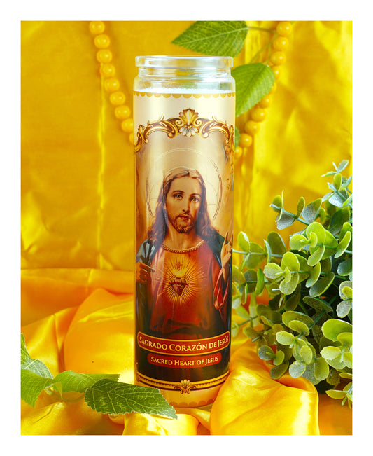 Marica Blessing Devotional Prayer Candle for Sagrado Corazon De Jesus , Great for Sanctury, Vigils, Church, Cemetery, Home, 10.6 Oz (300 g)One wick Unscented  White Color Candle, Over 70 Hours of Burn Time