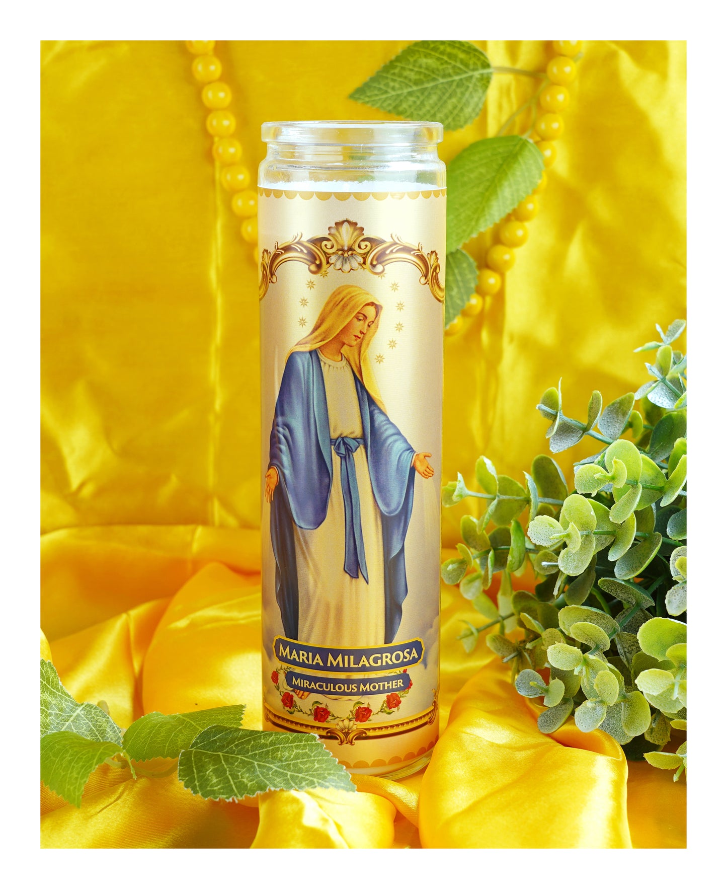 Marica Blessing Devotional Prayer Candle for Maria Milagrosa Great for Sanctury, Vigils, Church, Cemetery, Home, 10.6 Oz (300 g) One wick Unscented White Color Candle, Over 70 Hours of Burn Time