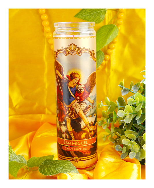 Marica Blessing Devotional Prayer Candle for  San Miguel Great for Sanctury, Vigils, Church, Cemetery, Home, 10.6 Oz (300 g) One wick Unscented  Red  Color Candle, Over 70 Hours of Burn Time