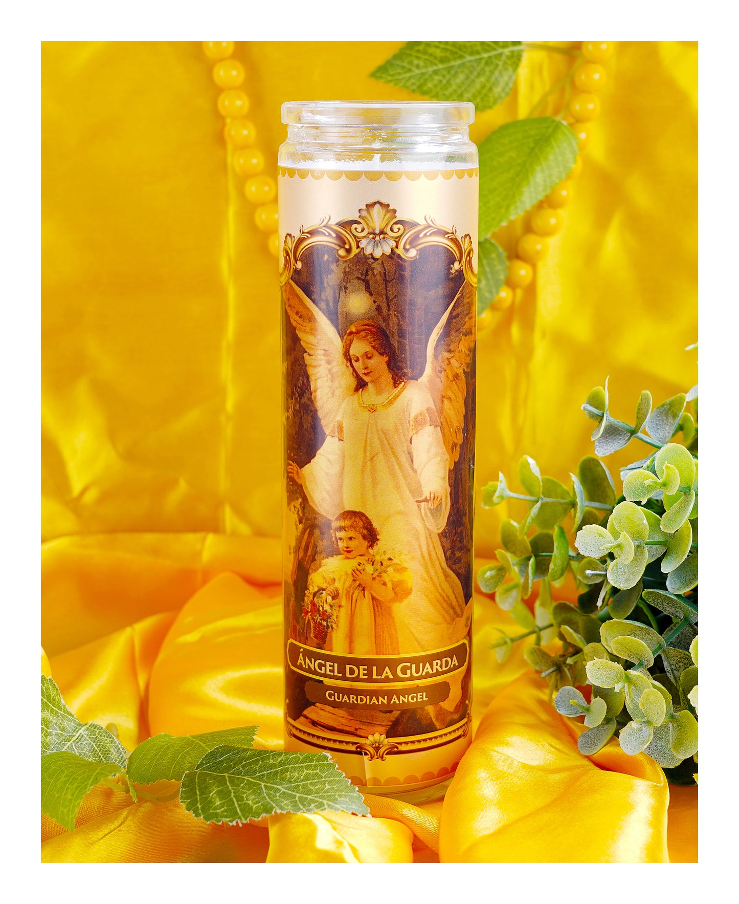 Marica Blessing Devotional Prayer Candle for Angel De La Guarda  , Great for Sanctury, Vigils, Church, Cemetery, Home, 10.6 Oz (300 g)One wick Unscented  White Color Candle, Over 35 Hours of Burn Time