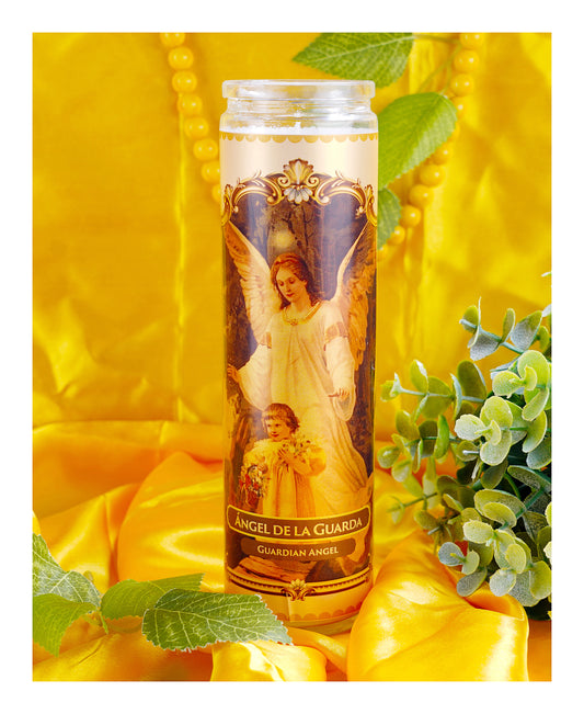 Marica Blessing Devotional Prayer Candle for Angel De La Guarda  , Great for Sanctury, Vigils, Church, Cemetery, Home, 10.6 Oz (300 g)One wick Unscented  White Color Candle, Over 35 Hours of Burn Time