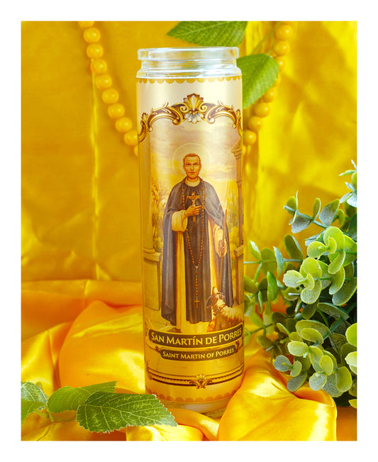 Marica Blessing Devotional Prayer Candle forSan Martín de Porres Great for Sanctury, Vigils, Church, Cemetery, Home,10.6 Oz (300 g)One wick Unscented  White  Color Candle, Over 70 Hours of Burn Time