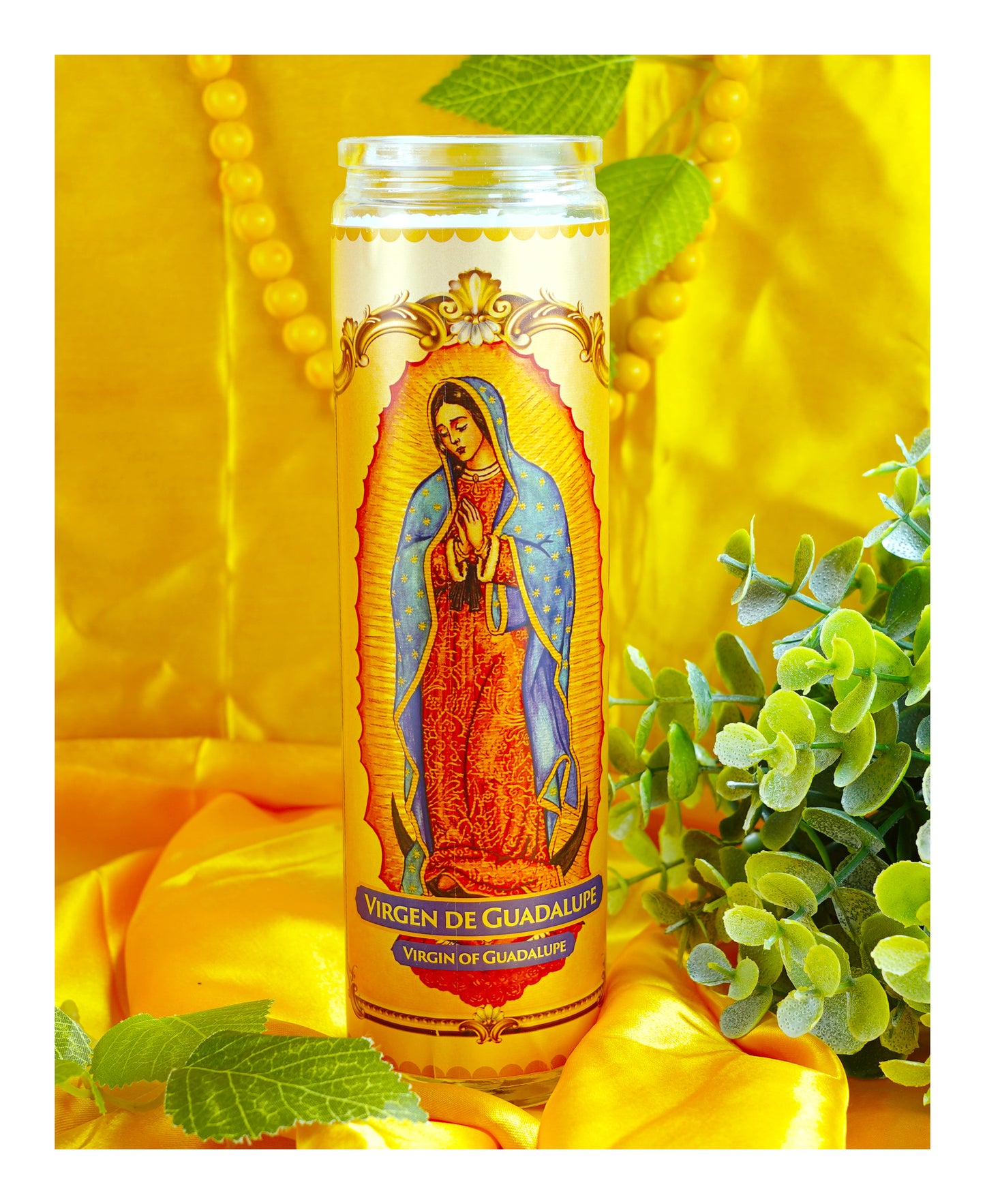 Marica Blessing Devotional Prayer Candle for Vergen de Guadalupe, Great for Sanctury, Vigils, Church, Cemetery, Home, 10.6 Oz (300 g) One wick Unscented white color Candle, Over70 Hours of Burn Time