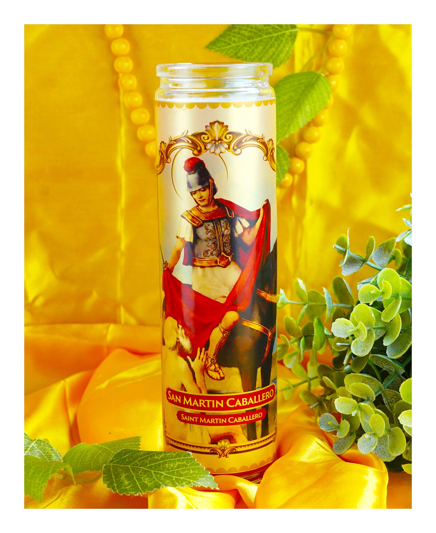 Marica Blessing Devotional Prayer Candle for San Martín Caballero Great for Sanctury, Vigils, Church, Cemetery, Home,10.6 Oz (300 g) One wick Unscented  RED  Color Candle, Over 70 Hours of Burn Time