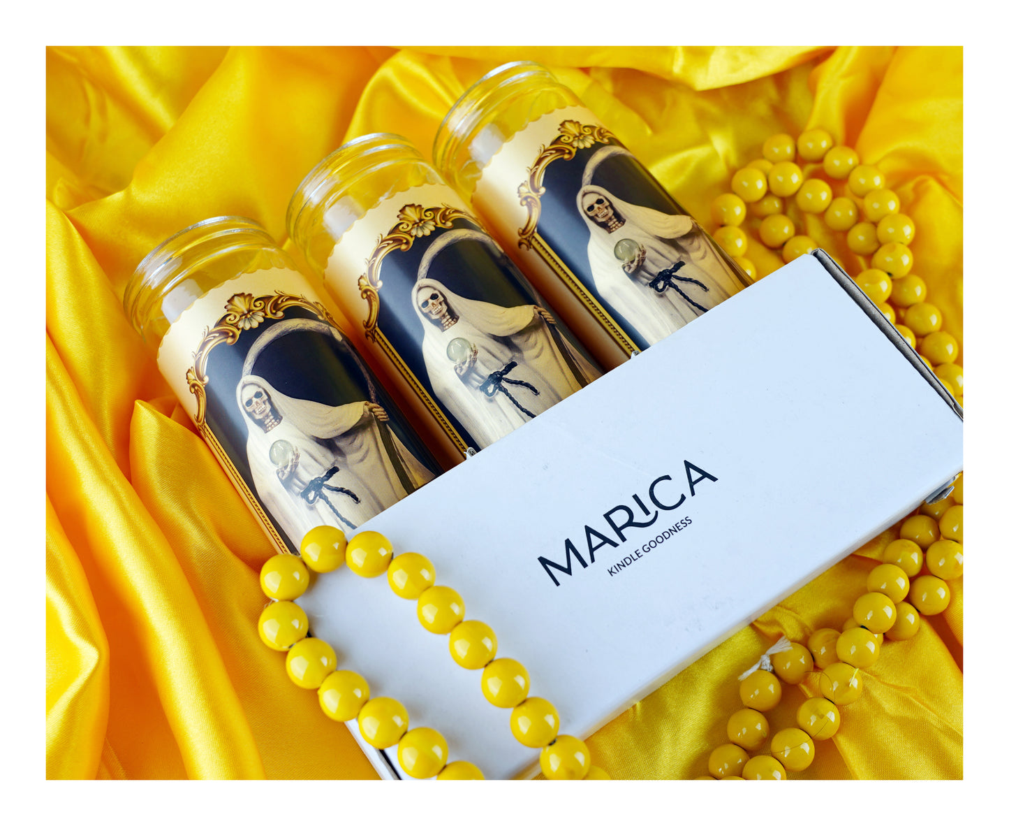 Marica Blessing Devotional Prayer Candle for Holy Death(White) Great for Sanctury, Vigils, Church, Cemetery, Home, 5.28 Oz (150 g) One wick Unscented White Color Candle, Over 35 Hours of Burn Time