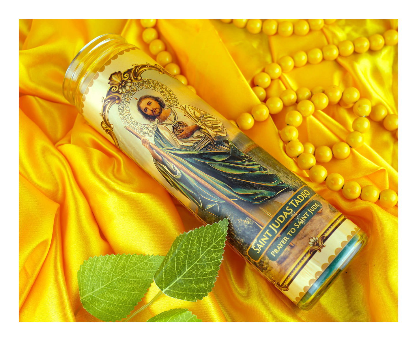 Marica Blessing Devotional Prayer Candle for Saint Judas Tadeo, Great for Sanctury, Vigils, Church, Cemetery, Home, 10.6 Oz (300 g) One wick Unscented  Green Color Candle, Over 70 Hours of Burn Time