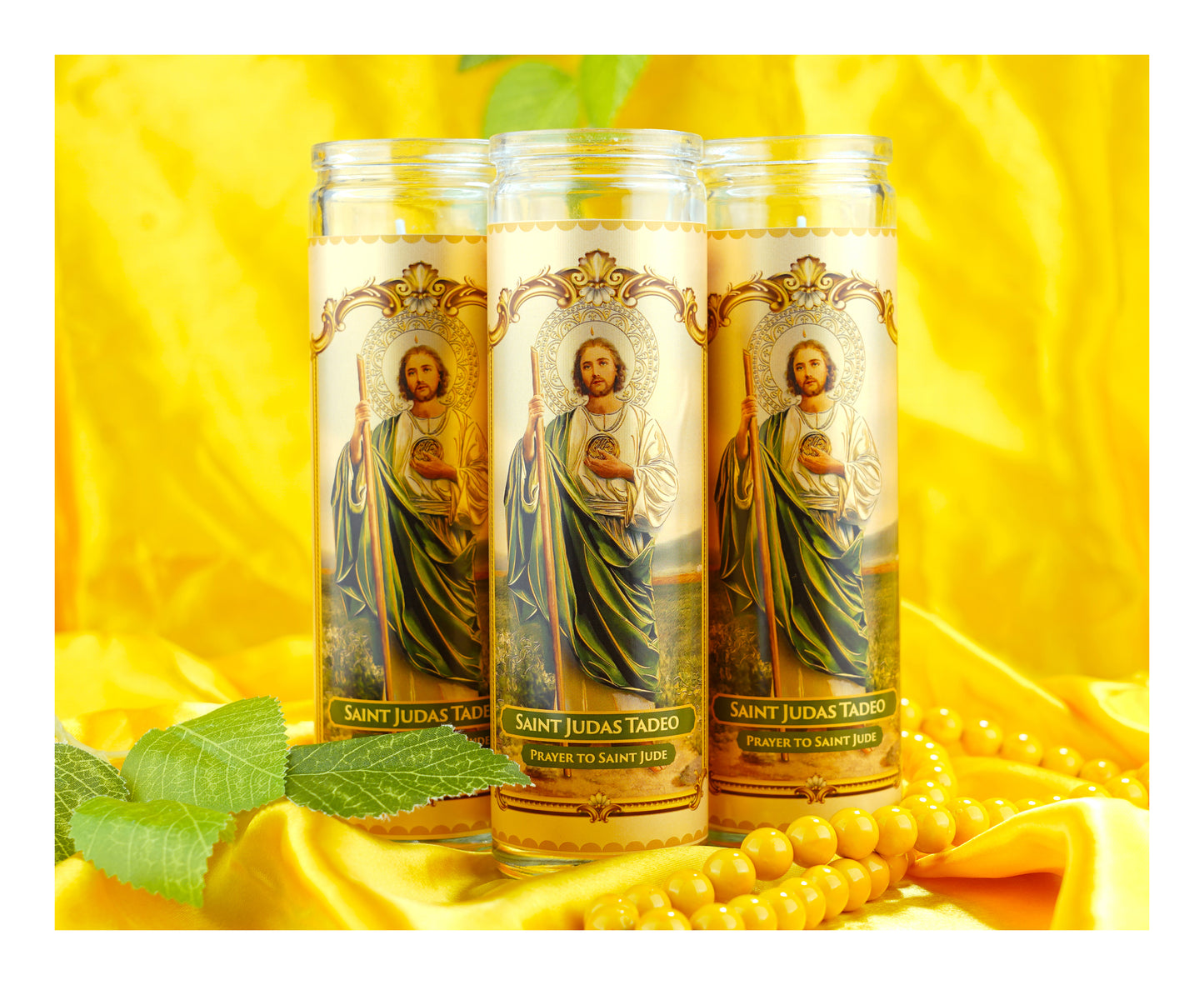 Marica Blessing Devotional Prayer Candle for Saint Judas Tadeo, Great for Sanctury, Vigils, Church, Cemetery, Home, 5.28 Oz (150 g) One wick Unscented  Green Color Candle, Over 35 Hours of Burn Time