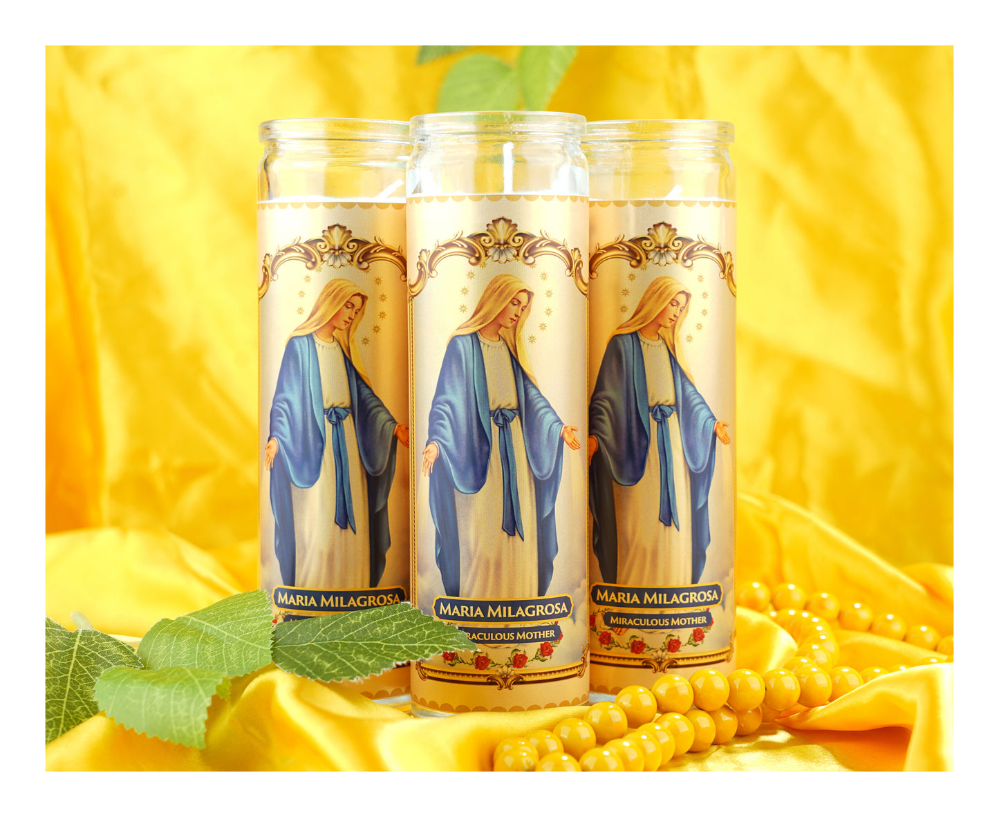 Marica Blessing Devotional Prayer Candle for Maria Milagrosa Great for Sanctury, Vigils, Church, Cemetery, Home, 5.28 Oz (150 g) One wick Unscented White Color Candle, Over 35 Hours of Burn Time