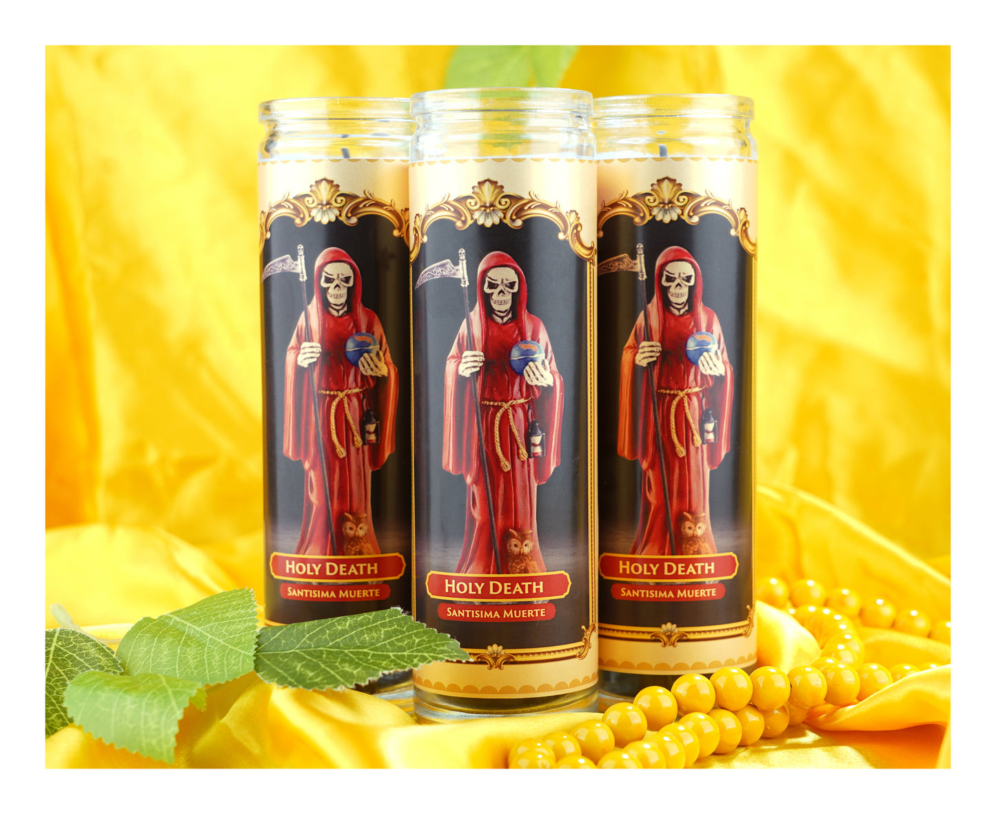 Marica Blessing Devotional Prayer Candle for Holy Death(Red) Great for Sanctury, Vigils, Church, Cemetery, Home, 5.28 Oz (150 g) One wick Unscented Black Color Candle, Over 35 Hours of Burn Time