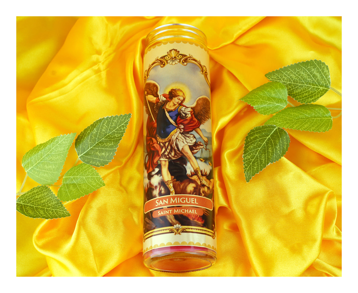 Marica Blessing Devotional Prayer Candle for  San Miguel Great for Sanctury, Vigils, Church, Cemetery, Home, 10.6 Oz (300 g) One wick Unscented  Red  Color Candle, Over 70 Hours of Burn Time