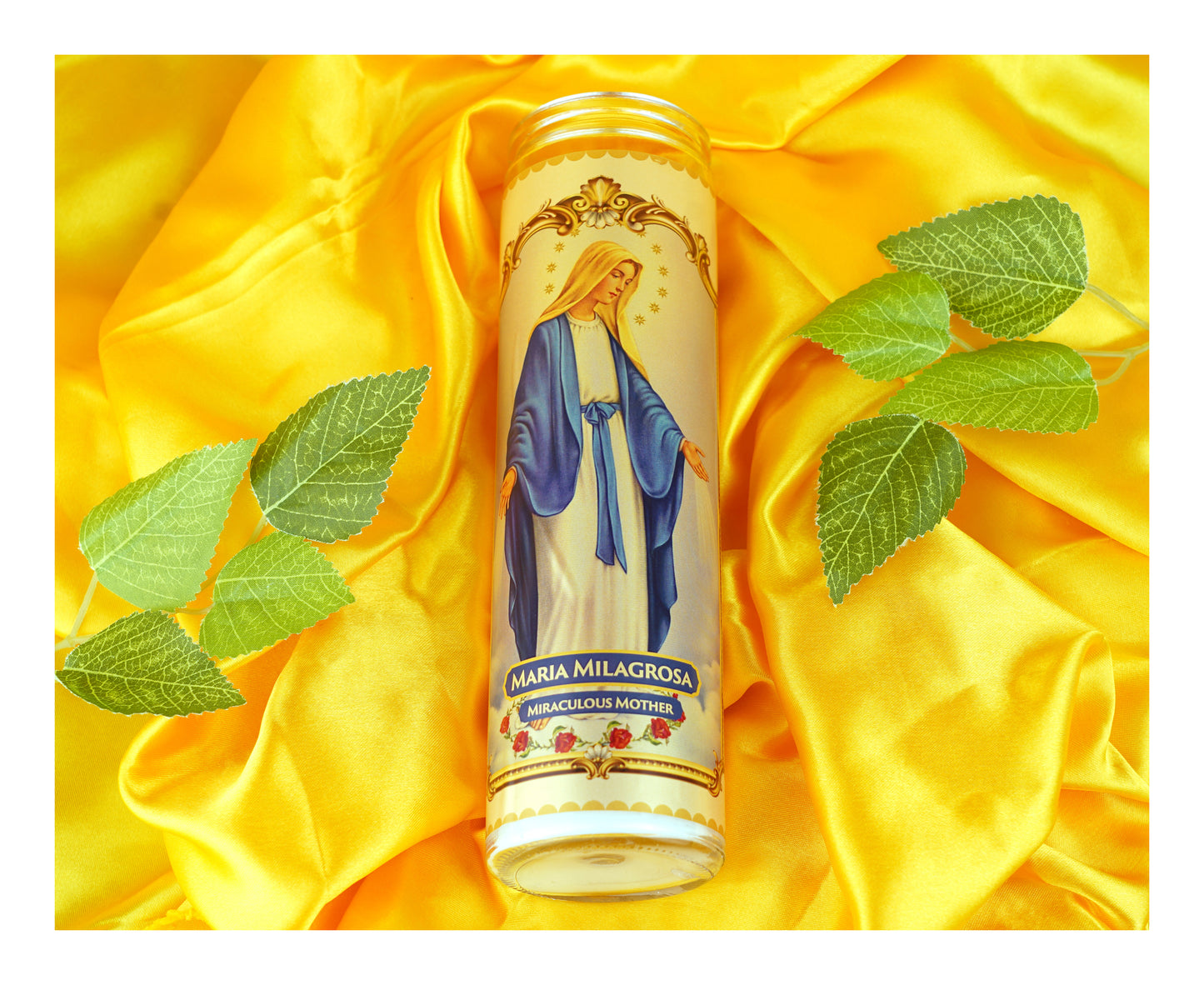 Marica Blessing Devotional Prayer Candle for Maria Milagrosa Great for Sanctury, Vigils, Church, Cemetery, Home, 10.6 Oz (300 g) One wick Unscented White Color Candle, Over 70 Hours of Burn Time