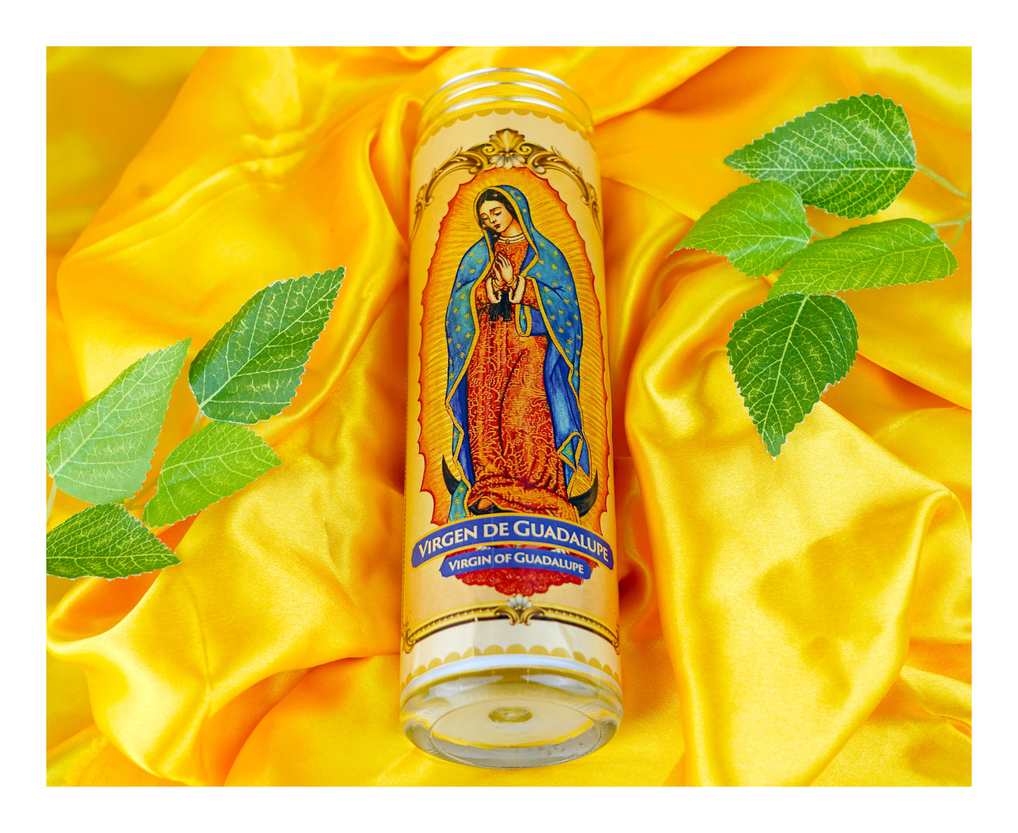 Marica Blessing Devotional Prayer Candle for Vergen de Guadalupe, Great for Sanctury, Vigils, Church, Cemetery, Home, 10.6 Oz (300 g) One wick Unscented white color Candle, Over70 Hours of Burn Time