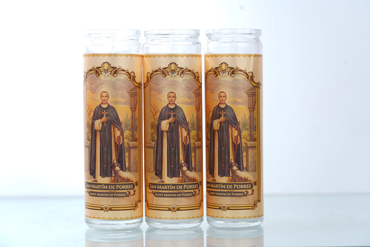 Marica Blessing Devotional Prayer Candle forSan Martín de Porres Great for Sanctury, Vigils, Church, Cemetery, Home, 5.28 Oz (150 g) One wick Unscented  White  Color Candle, Over 35 Hours of Burn Time