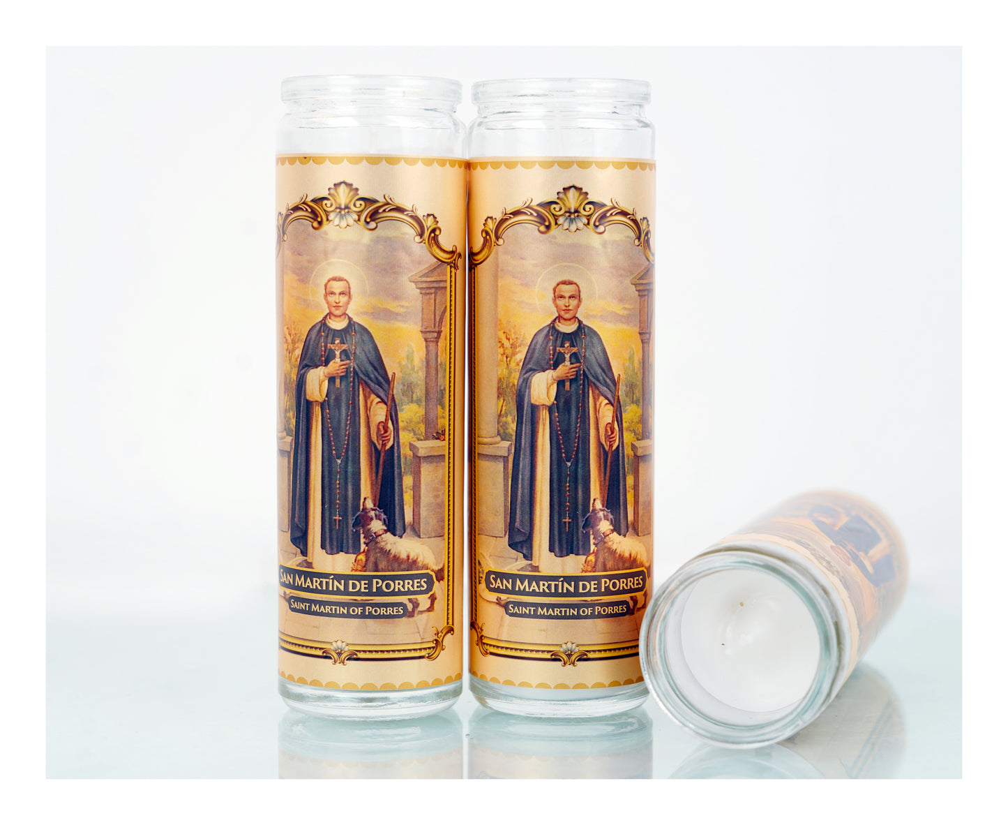 Marica Blessing Devotional Prayer Candle forSan Martín de Porres Great for Sanctury, Vigils, Church, Cemetery, Home, 5.28 Oz (150 g) One wick Unscented  White  Color Candle, Over 35 Hours of Burn Time