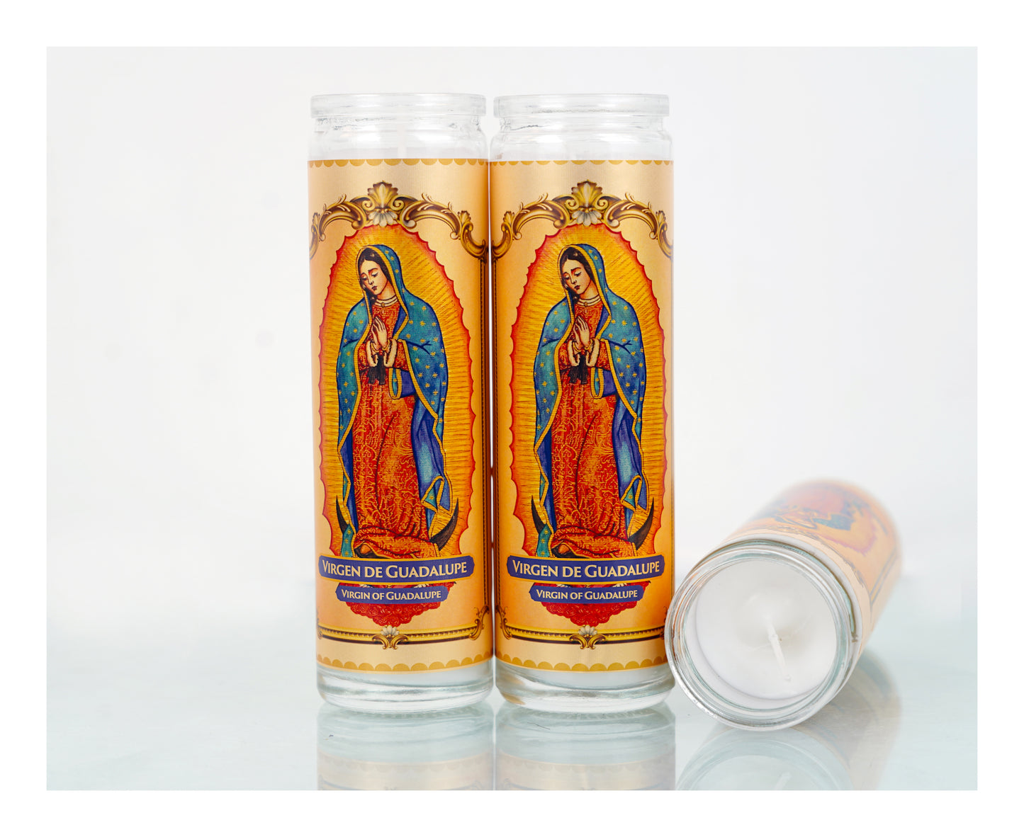 Marica Blessing Devotional Prayer Candle for Vergen de Guadalupe, Great for Sanctury, Vigils, Church, Cemetery, Home, 5.28 Oz (150 g) One wick Unscented white color Candle, Over 35 Hours of Burn Time