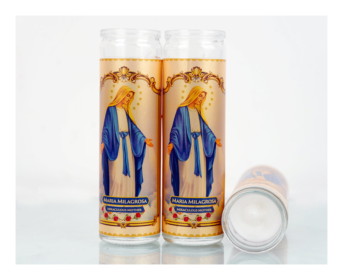 Marica Blessing Devotional Prayer Candle for Maria Milagrosa Great for Sanctury, Vigils, Church, Cemetery, Home, 5.28 Oz (150 g) One wick Unscented White Color Candle, Over 35 Hours of Burn Time