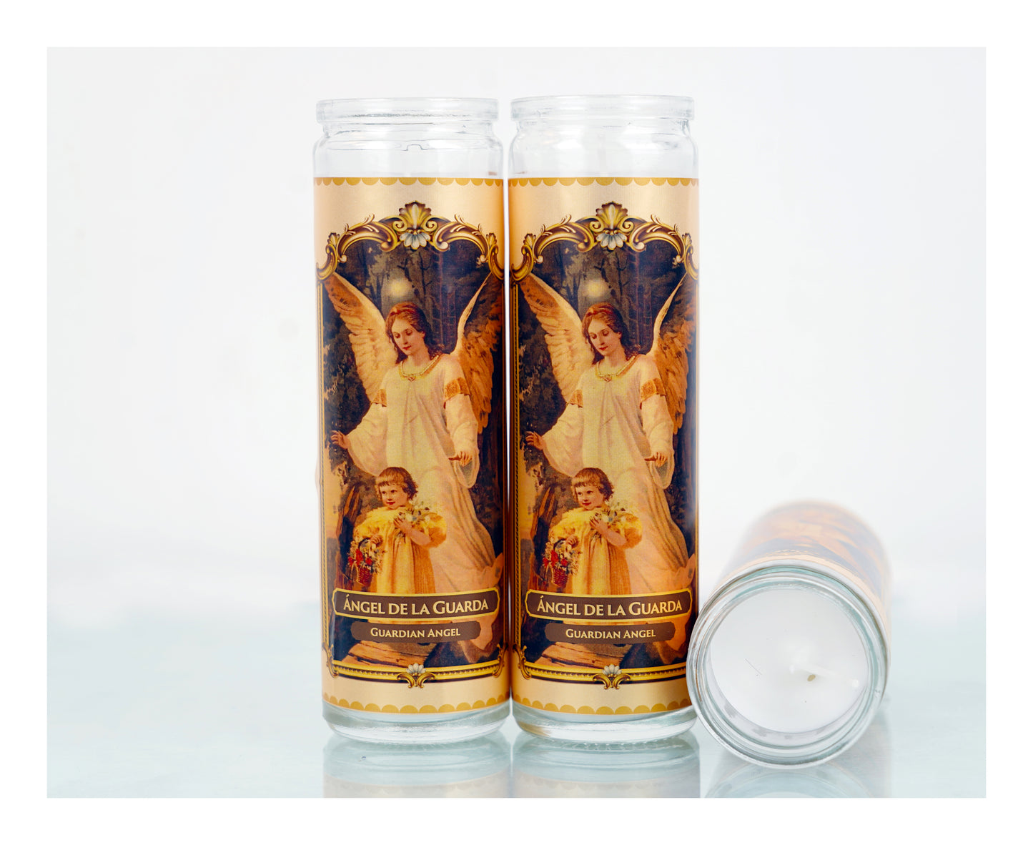 Marica Blessing Devotional Prayer Candle for Angel De La Guarda  , Great for Sanctury, Vigils, Church, Cemetery, Home, 5.28 Oz (150 g) One wick Unscented  White Color Candle, Over 35 Hours of Burn Time