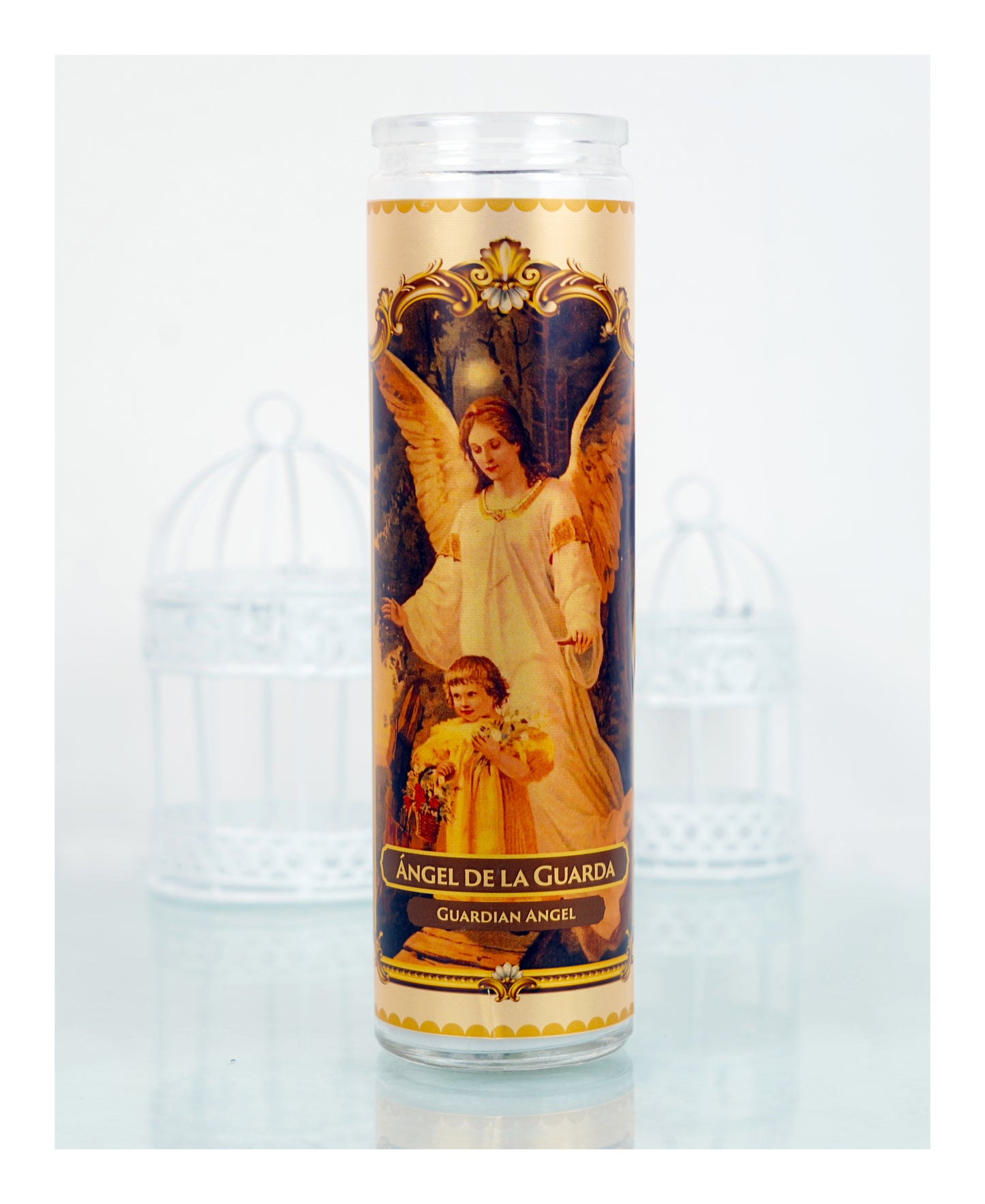 Marica Blessing Devotional Prayer Candle for Angel De La Guarda  , Great for Sanctury, Vigils, Church, Cemetery, Home, 10.6 Oz (300 g)One wick Unscented  White Color Candle, Over 35 Hours of Burn Time