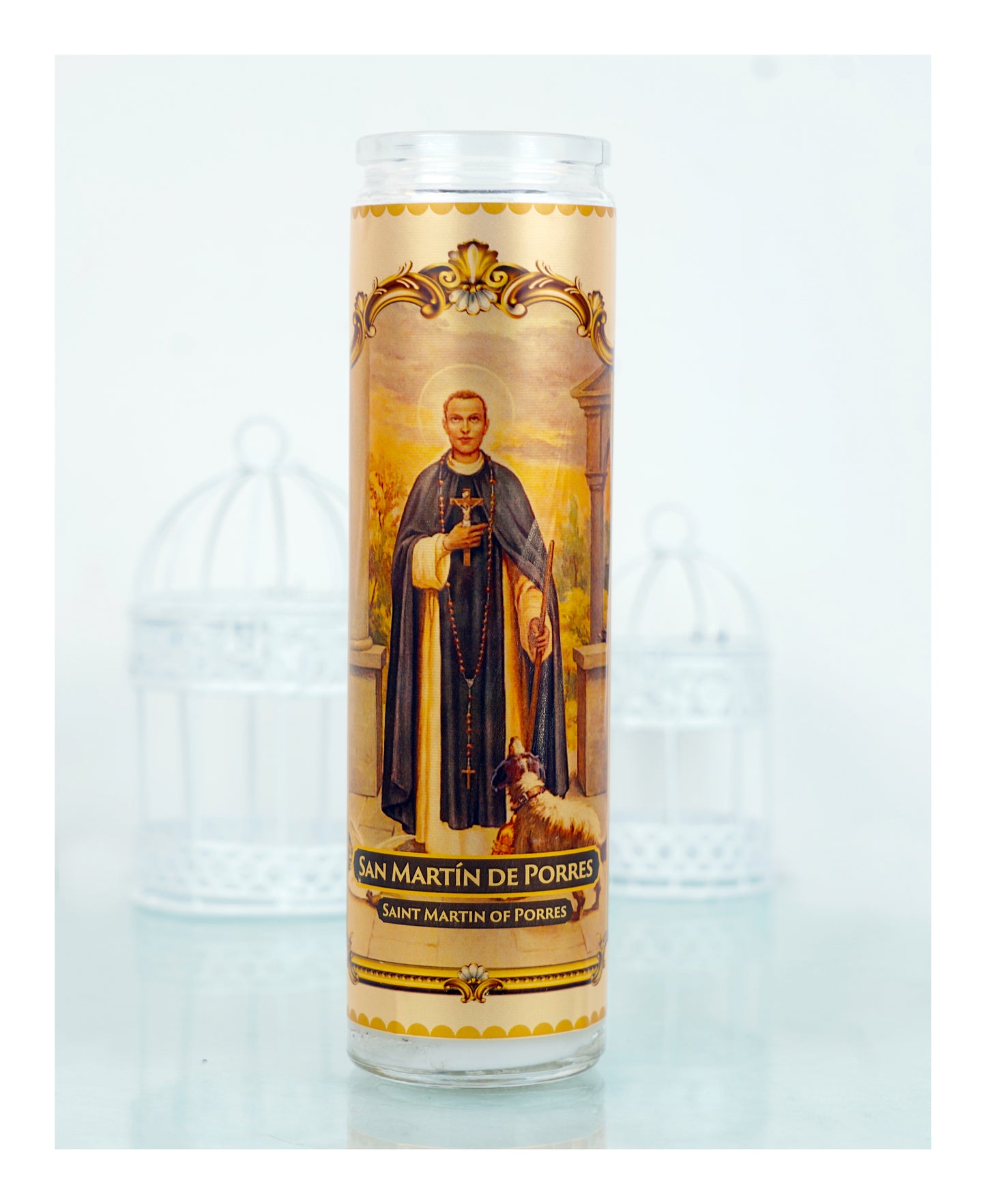 Marica Blessing Devotional Prayer Candle forSan Martín de Porres Great for Sanctury, Vigils, Church, Cemetery, Home,10.6 Oz (300 g)One wick Unscented  White  Color Candle, Over 70 Hours of Burn Time