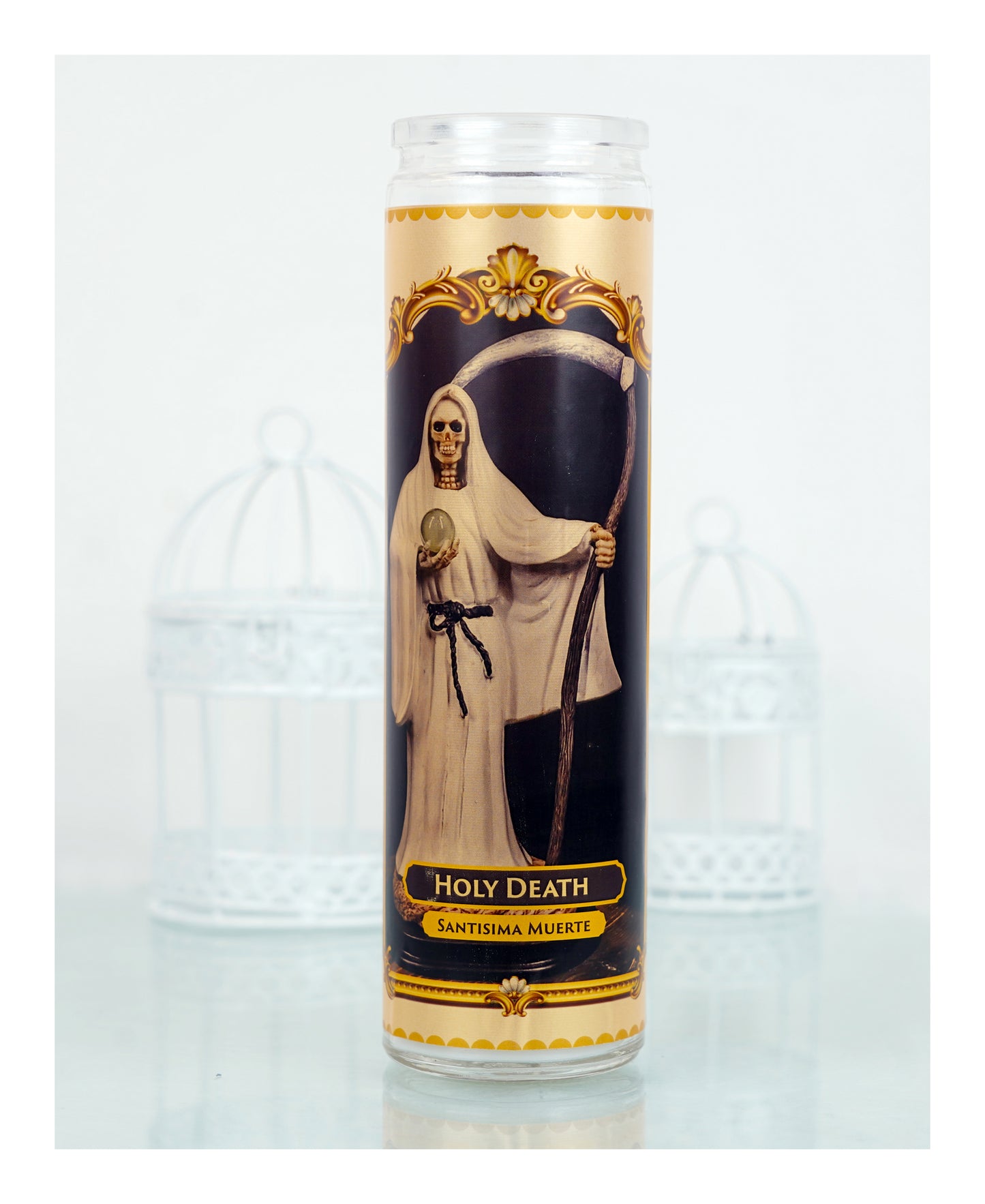 Marica Blessing Devotional Prayer Candle for Holy Death(White) Great for Sanctury, Vigils, Church, Cemetery, Home, 10.6 Oz (300 g) One wick Unscented White Color Candle, Over 70 Hours of Burn Time