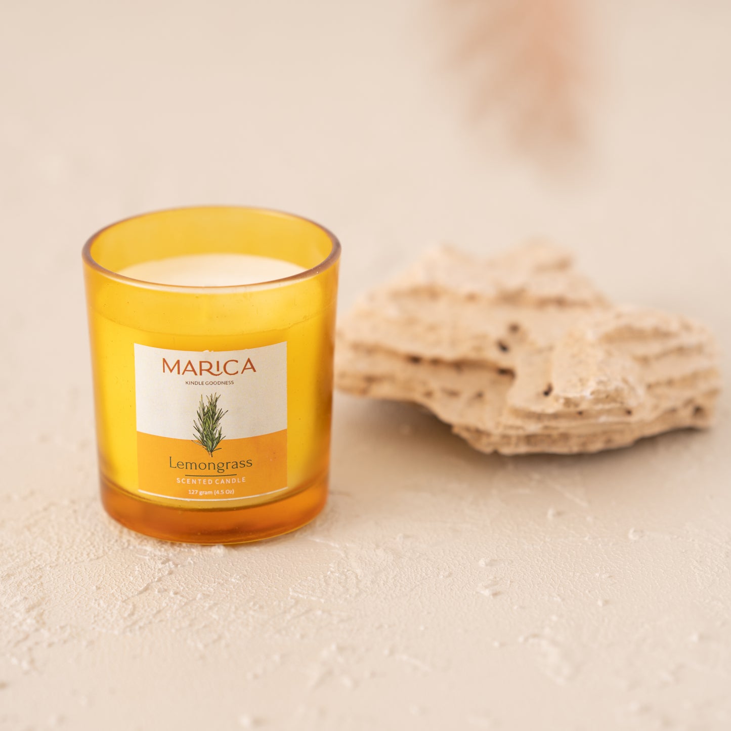 Marica Candle Lemon Grass Scented,  Straight Glass, 4.5Oz , Over 31 Hours of Burn Time