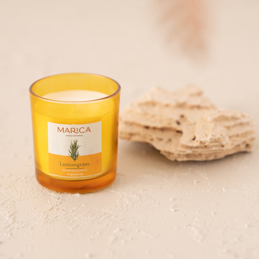 Marica Candle Lemon Grass Scented,  Straight Glass, 4.5Oz , Over 31 Hours of Burn Time