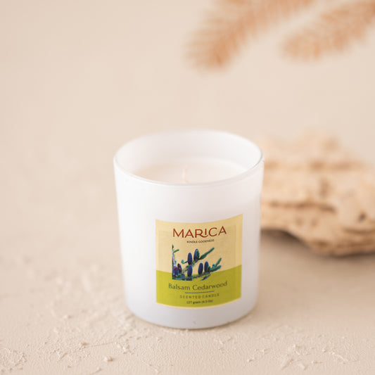 Marica Candle Balsam Cedarwood Scented,  Straight Glass, 4.5Oz , Over 31 Hours of Burn Time