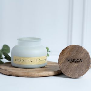 Marica Candle Clean Cotton Scented, Monk Large Jar 18 Oz Two wick Candle, Over 60 Hours of Burn Time