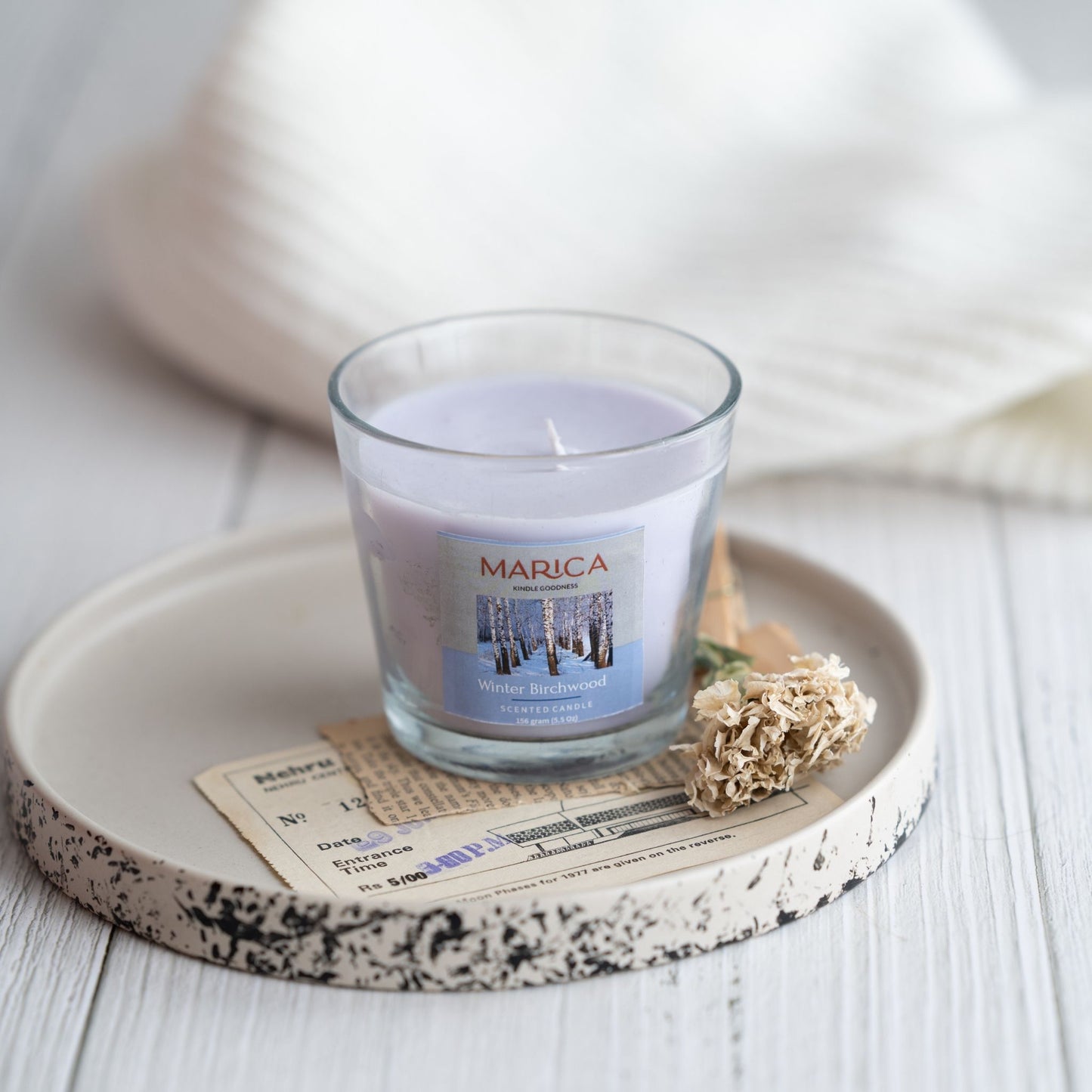 Marica Candle Winter Birchwood Scented, Tapered V Cup, 5.5 Oz (157 G), One Wick  One wick Scanted candle,Over 39 Hours of Burn Time.