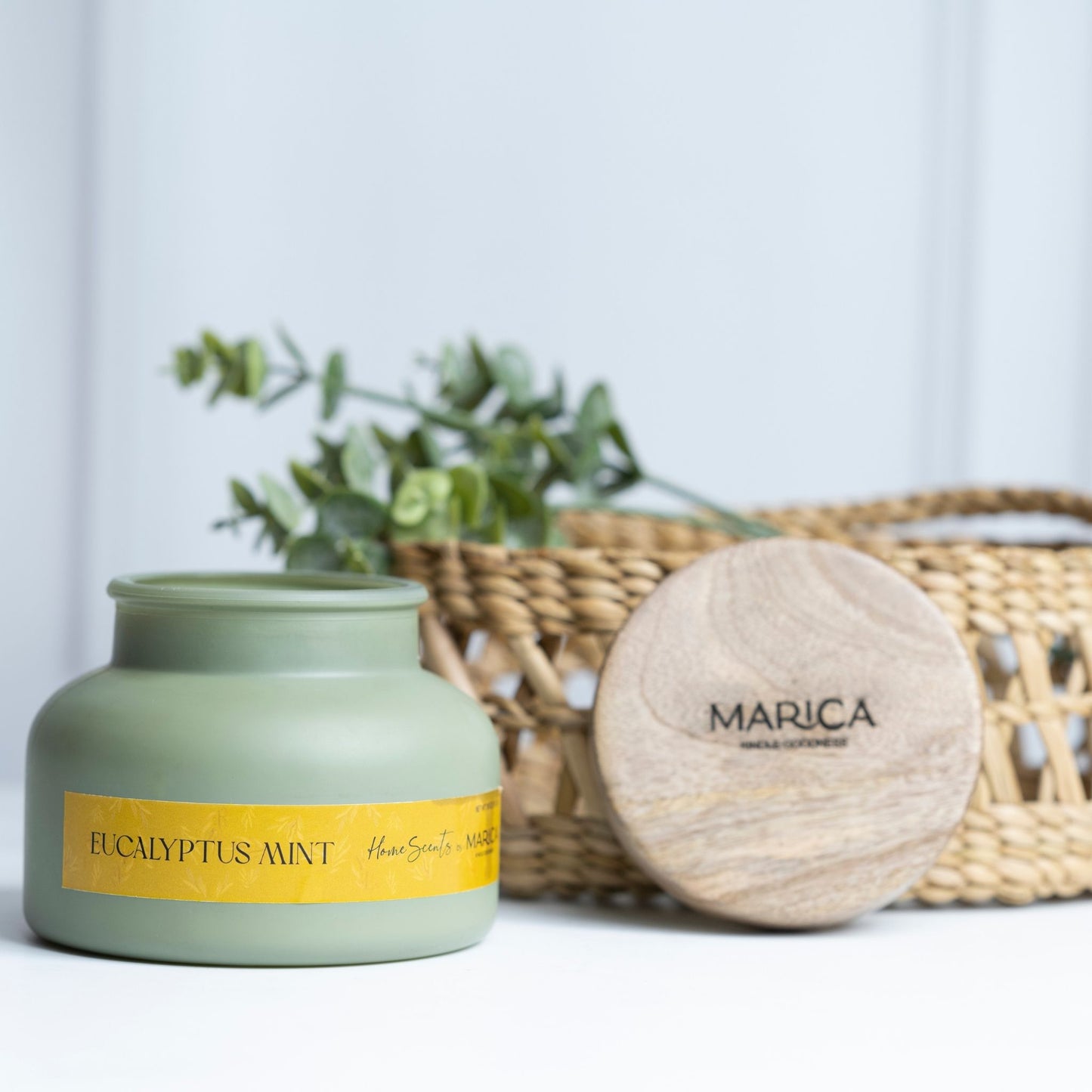 Marica Candle Eucalyptus Mint Scented, Monk Large Jar 18 Oz Two wick Candle, Over 60 Hours of Burn Time